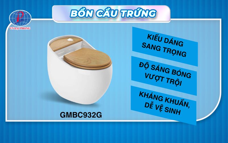 Bồn cầu trứng Gama GMBC932G trắng nắp gỗ