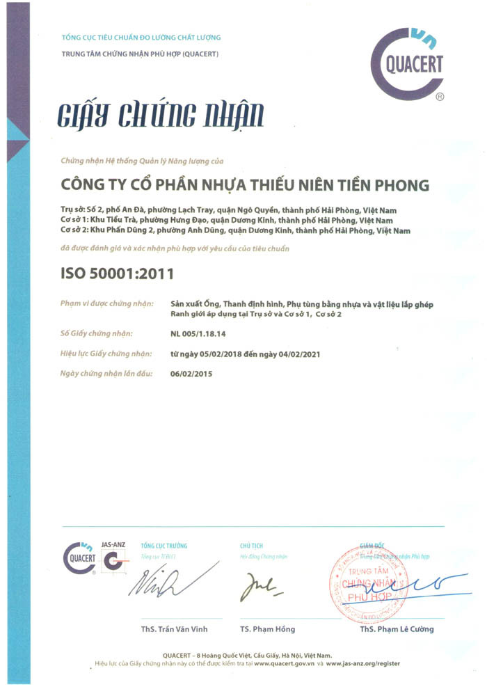 Bảng Giá Ống Nhựa Tiền Phong (HDPE, PVC, PPR) Mới Nhất 16 giấy chứng nhận nhựa tiền phong