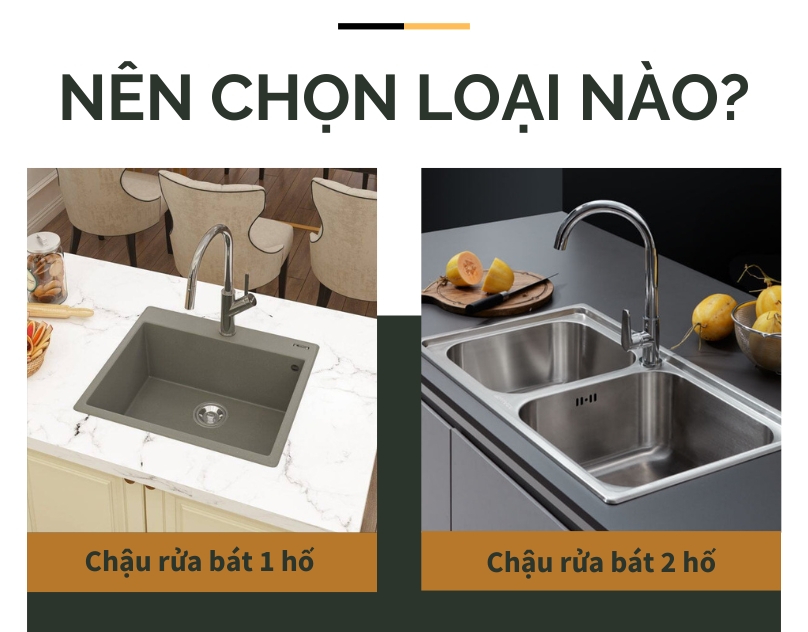 Chậu rửa bát 1 hố và 2 hố, nên mua loại nào?