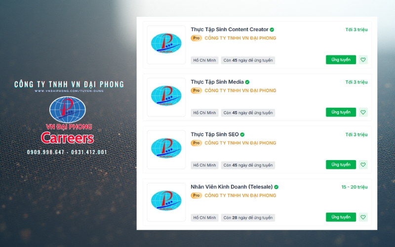 Công Ty TNHH VN Đại Phong tuyển dụng nhân sự khối văn phòng - Marketing