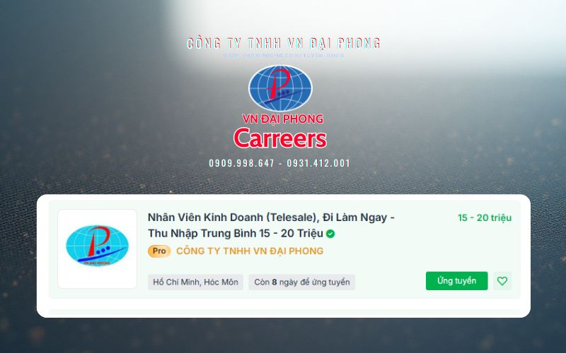 VN Đại Phong - Tuyển dụng nhân viên kinh doanh (TeleSale)
