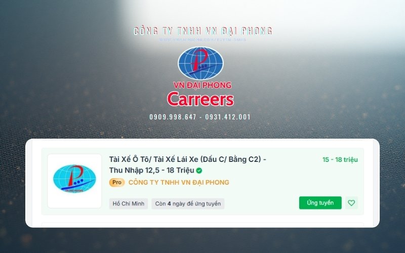 Giới thiệu về vị trí Nhân viên tài xế ô tô (Dấu C)